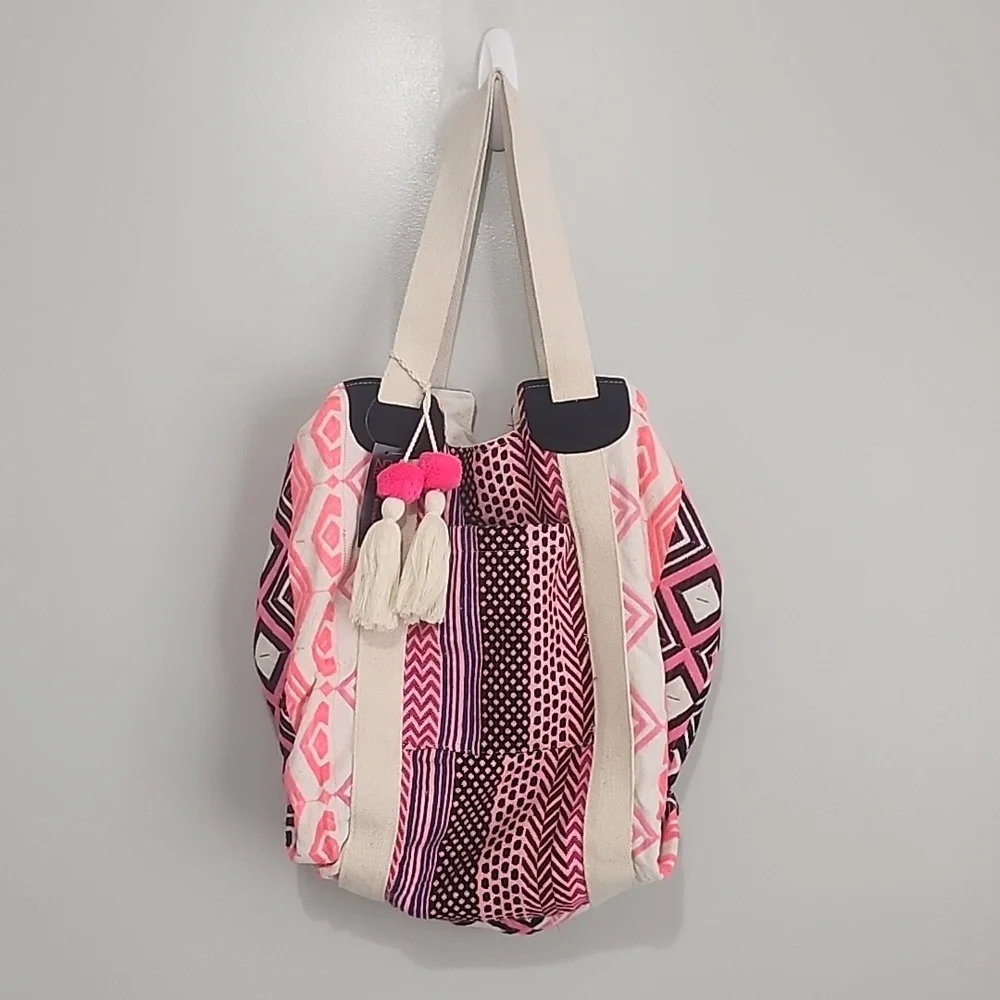 Boho Pink and black Patterned Hobo Tote Bag - read description - NWOT.
